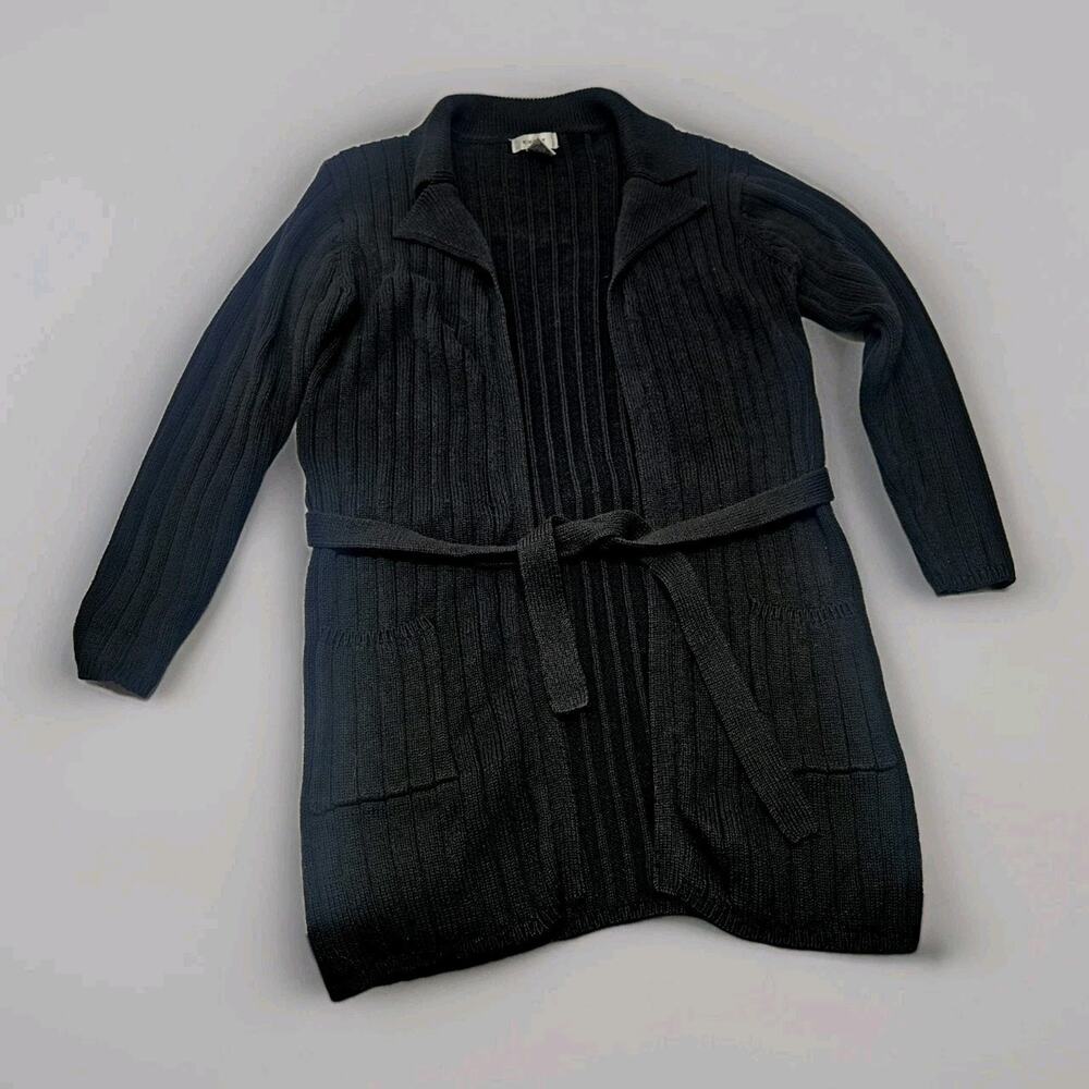 Kikit Ribbed Cotton Knit Long Cardigan Sweater Black Medium Classic Duster